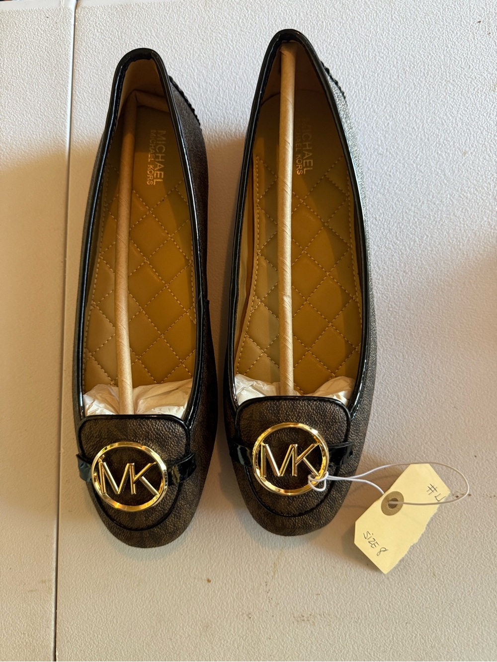 Michael Kors Black Logo Round-Toe Loafers with Gold Hardware